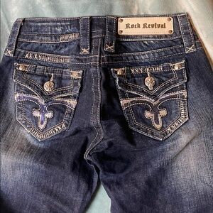 Rock Revival Indigo Boot Cut Jeans with Embellished Pockets